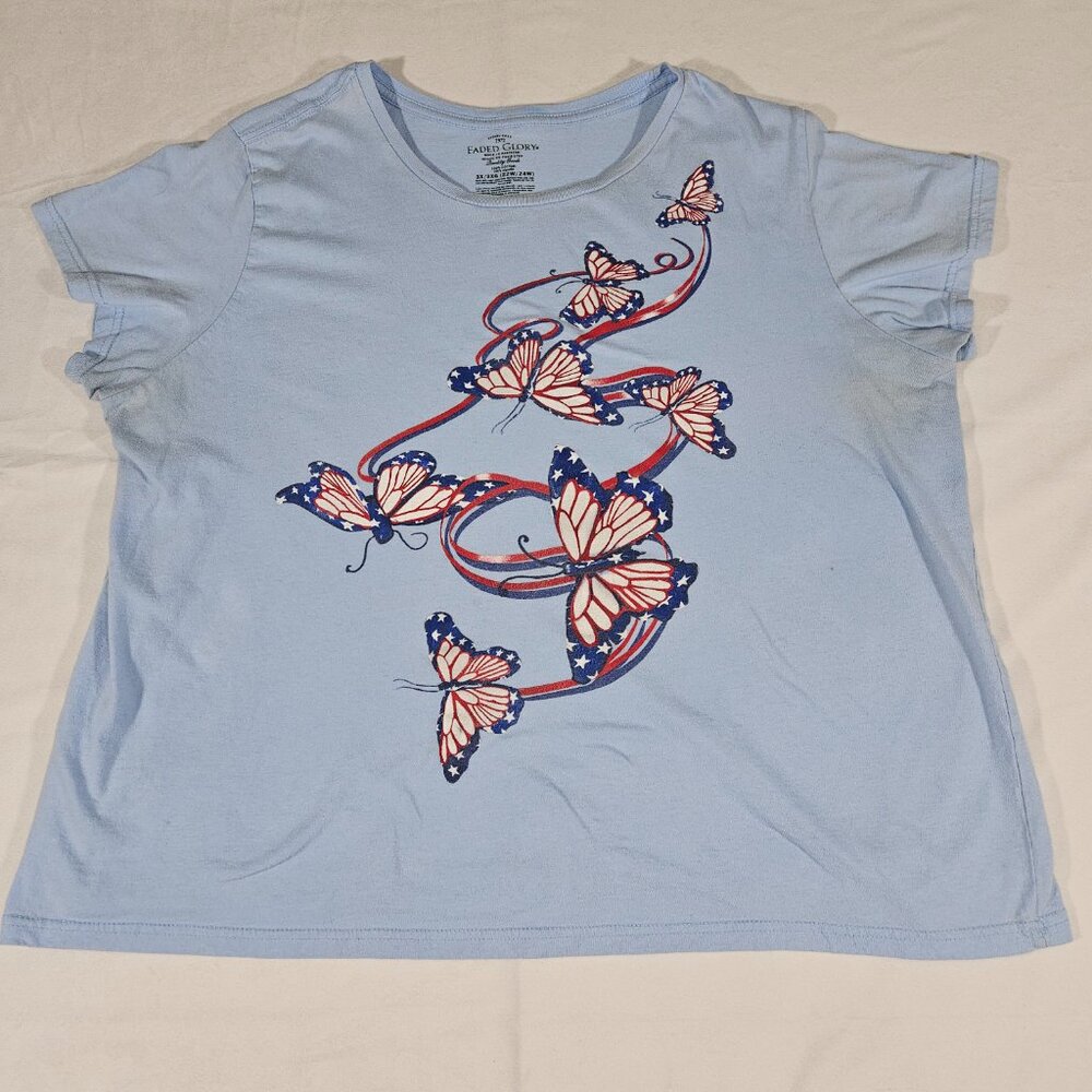 Patriotic American Butterflies - USA Colors Graphic T-Shirt Size 3X - Festive - Picture 4 of 5